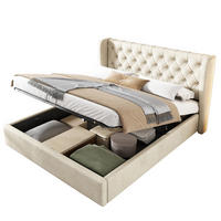 POLSTERBETT 180/200 cm mit Bettkasten, Lattenrost und Chesterfield-Kopfteil aus Samt, Beige - Beige, Textil (180/200cm) - Redom