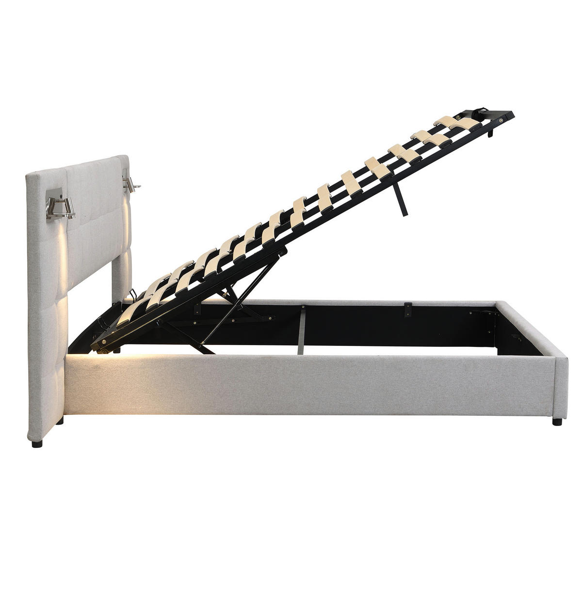POLSTERBETT mit Bettkasten 180/200 cm mit USB, Wireless Charging und LED - Grau, Textil (180/200cm) - BEAOK
