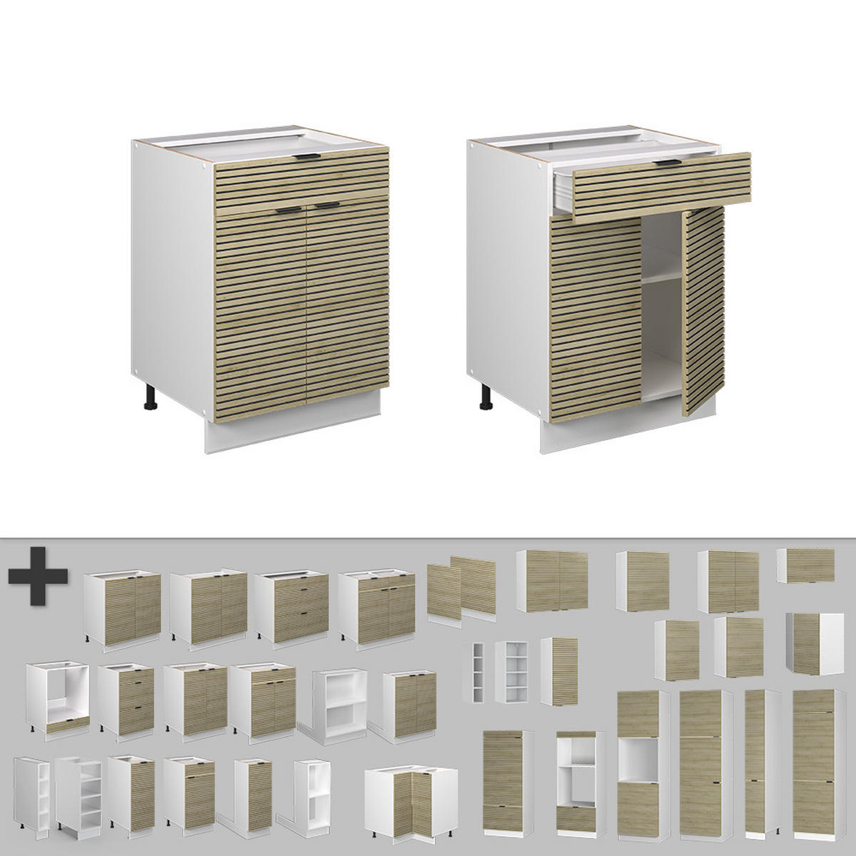 KÜCHENUNTERSCHRANK Fame-Line Eiche Paneel 60 cm mit Schublade, AP Anthrazit - Hellbraun/Eichefarben, Holzwerkstoff (60/82/60cm) - Vicco