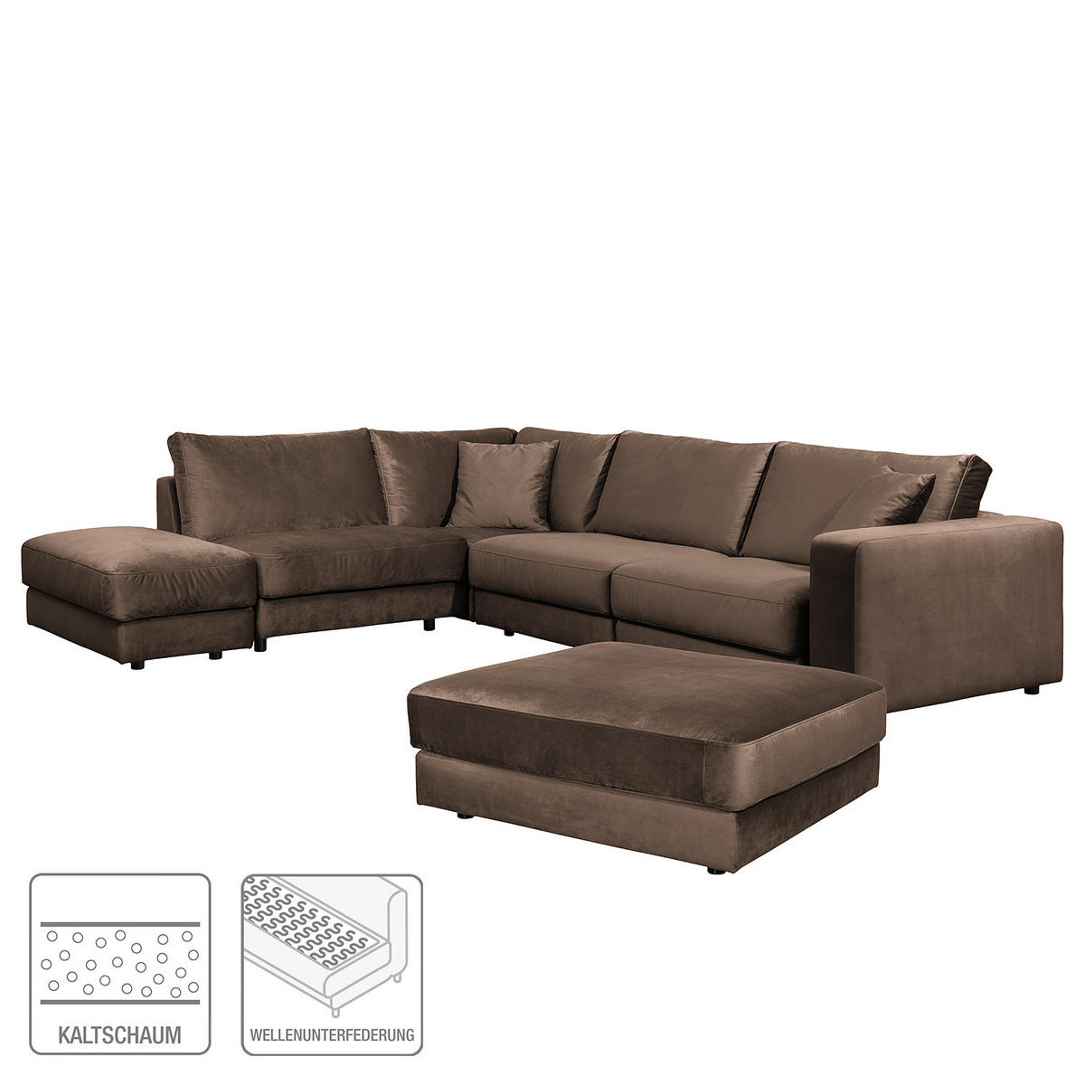 ECKSOFA - Samt - Schwarz/Braun, Textil/Metall (314/260cm) - home24