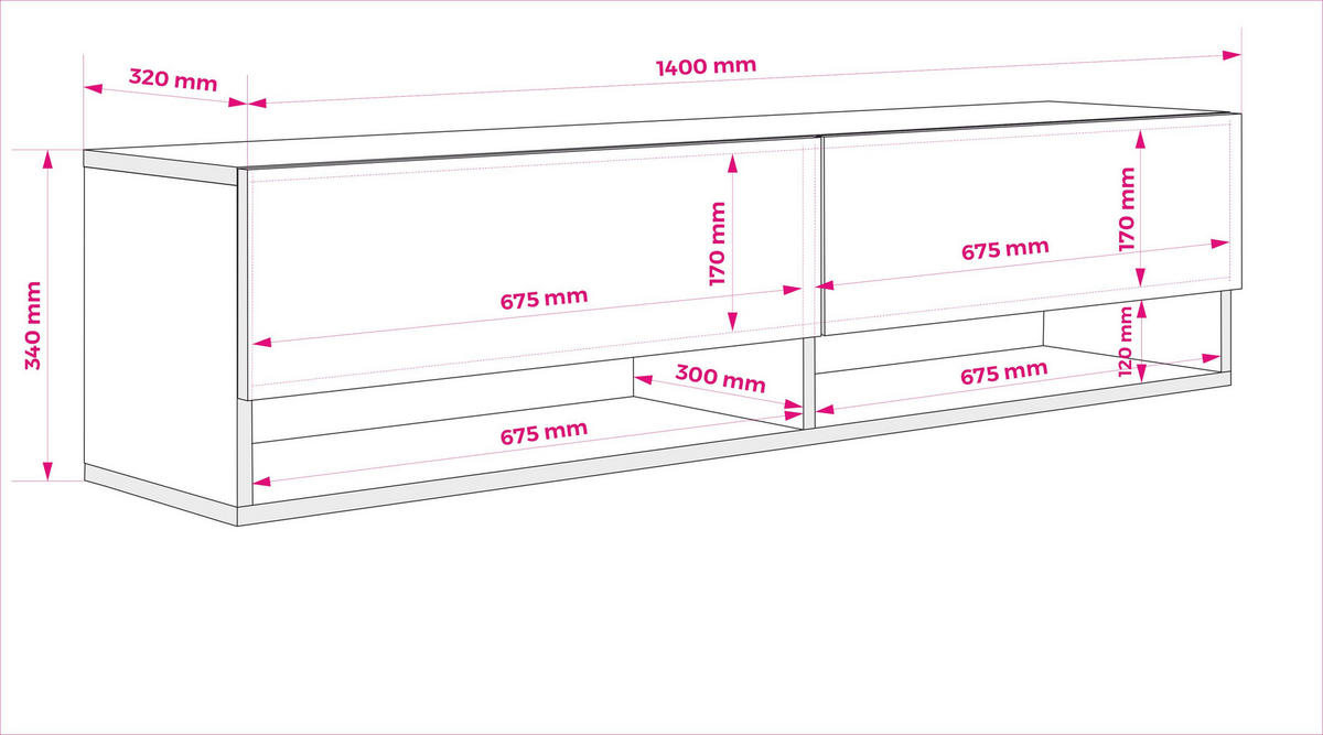 TV-LOWBOARD 140 cm Mattschwarz, 140 × 32 × 34 cm - Schwarz, Holzwerkstoff (140/33.6/32cm) - 3XE LIVING