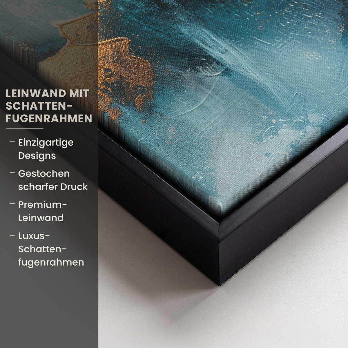 LEINWAND Bilder mit Rahmen - Abstrakt - Kunst - Gold - Blau - 20x30 - Petrol, Textil (20/30cm) - MuchoWow