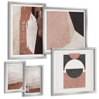 BILDER SET 5er Set - 50x50 cm & 20x30 cm & 40x60 cm Silberner Rahmen - Abstrakte braune Muster - Silberfarben, Kunststoff (40/60cm) - TULUP