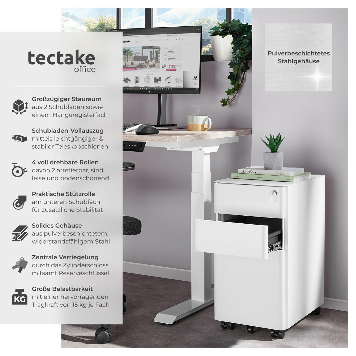 AKTENROLLSCHRANK Parvus,30 x 50 x 59,5 cm,weiß - Weiß, Textil (30/59.5/50cm) - tectake