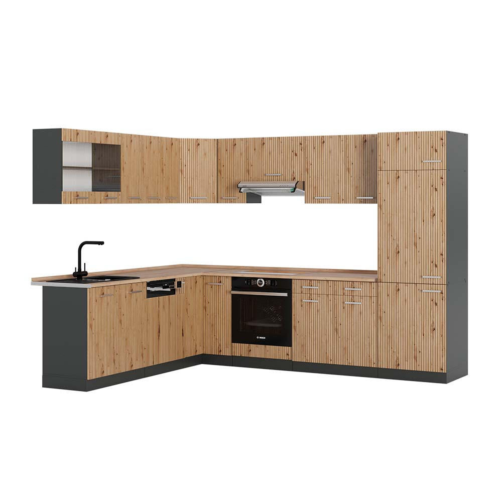 ECKKÜCHE R-Line Artisan Eiche/Anthrazit 227 x 287 cm, AP Eiche - Anthrazit/Eiche Artisan, Holzwerkstoff (287/81.6/60cm) - Vicco