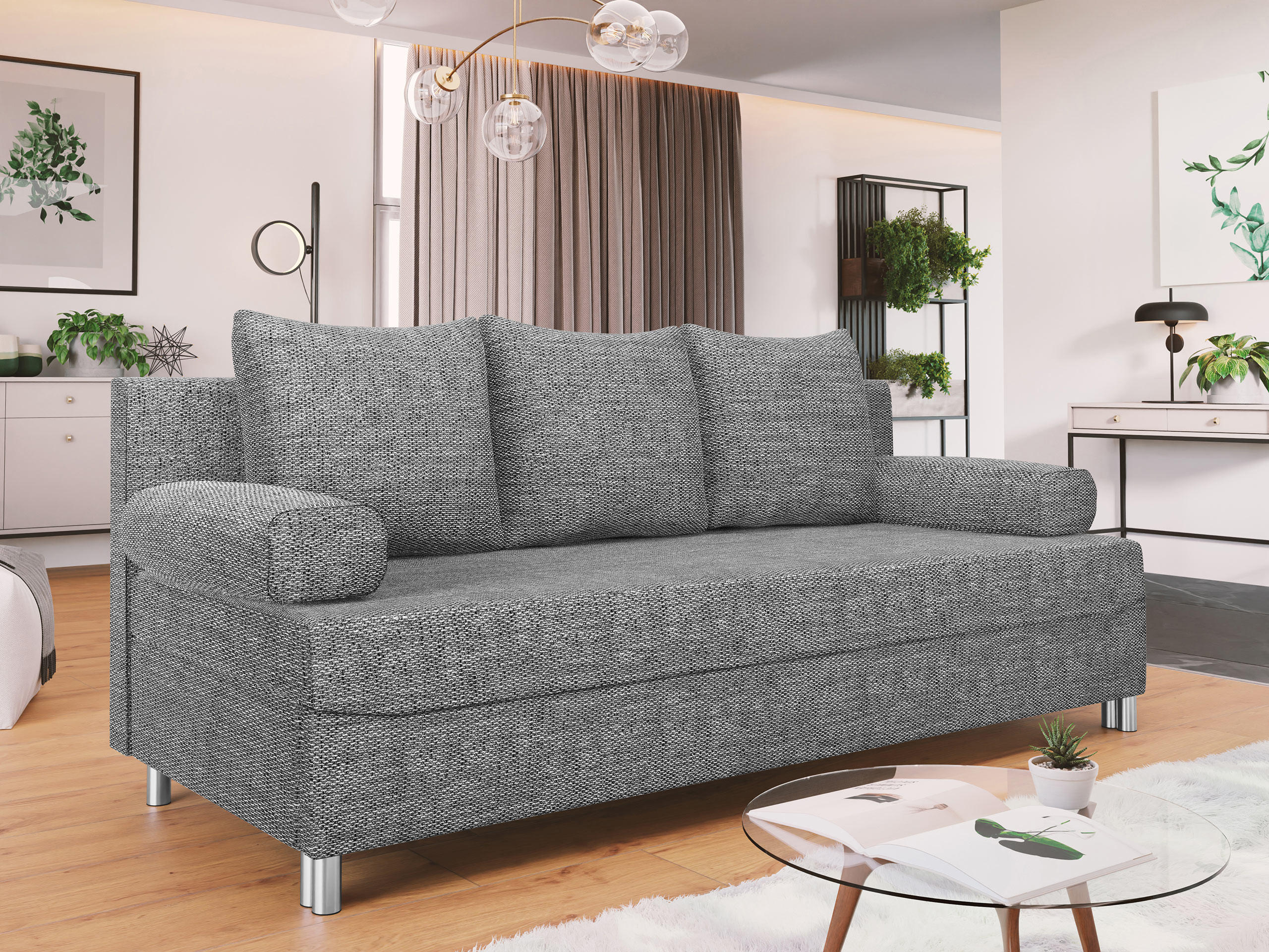 SCHLAFSOFA Dover - Chromfarben/Hellgrau, Holz/Kunststoff (192/86/80cm) - MIRJAN24