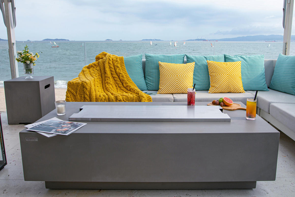 FEUERTISCH Granville Gasfeuerstelle aus GFRC-Beton 152/69/43 cm - Hellgrau, Stein (70/43/152cm) - Elementi