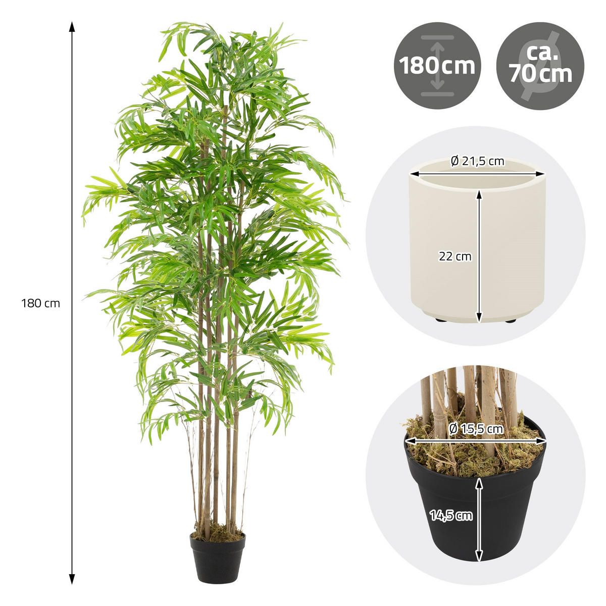KUNSTPFLANZE Bambus - Anthrazit/Grün, Holz/Kunststoff (180cm) - ML-DESIGN