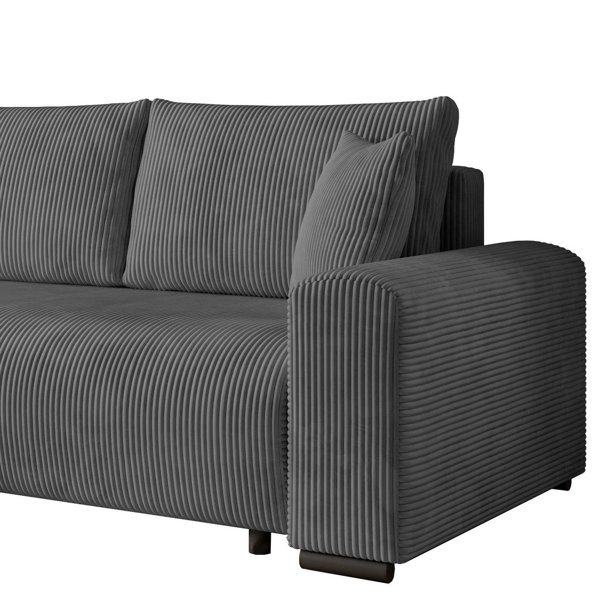 ECKSOFA Nelly mit Bettkasten und Schlaffunktion, Cordstoff in L-Form - Dunkelgrau, Textil (270/185cm)