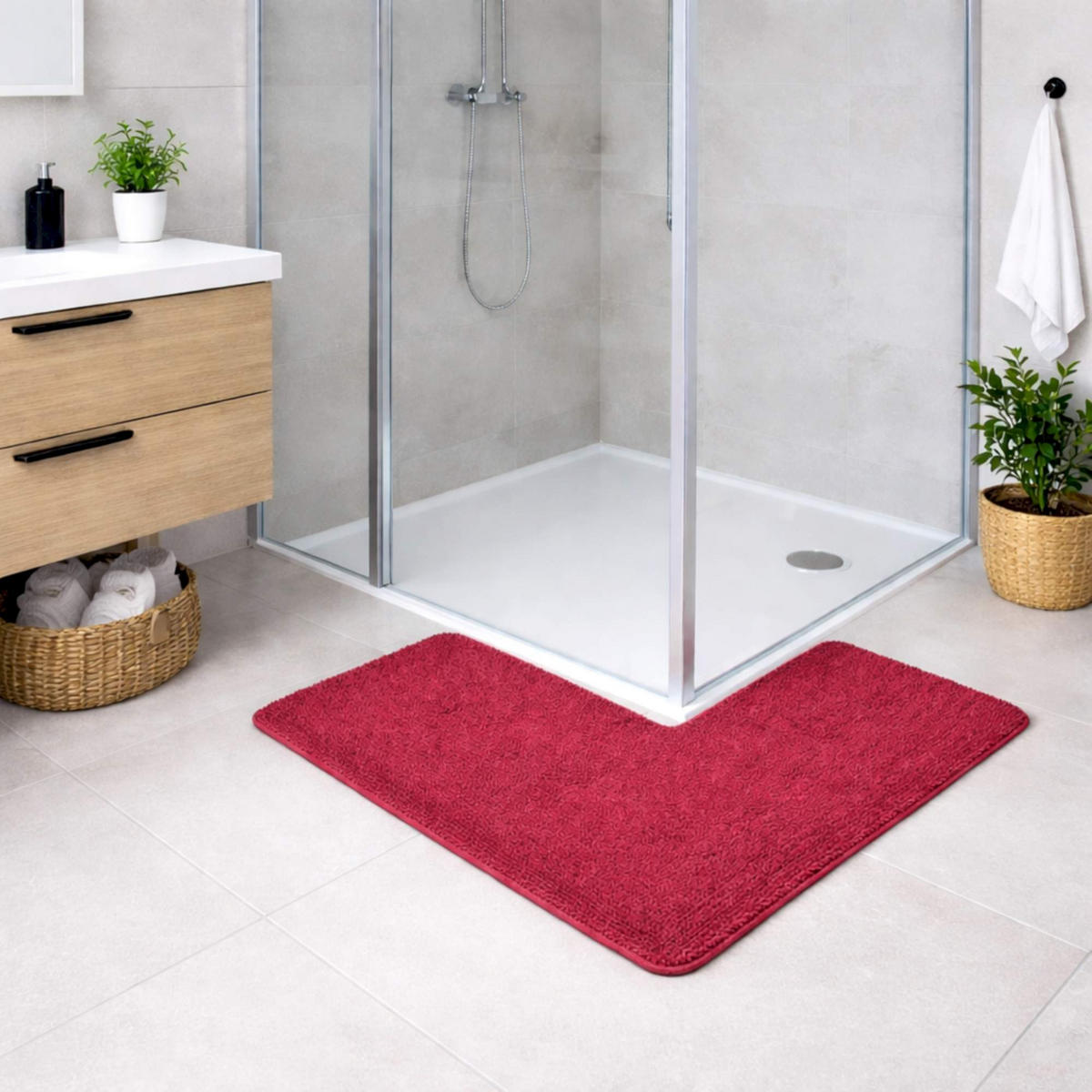 ECKBADEMATTE PARIS - Beere, Textil (100/100cm) - WohnDirect