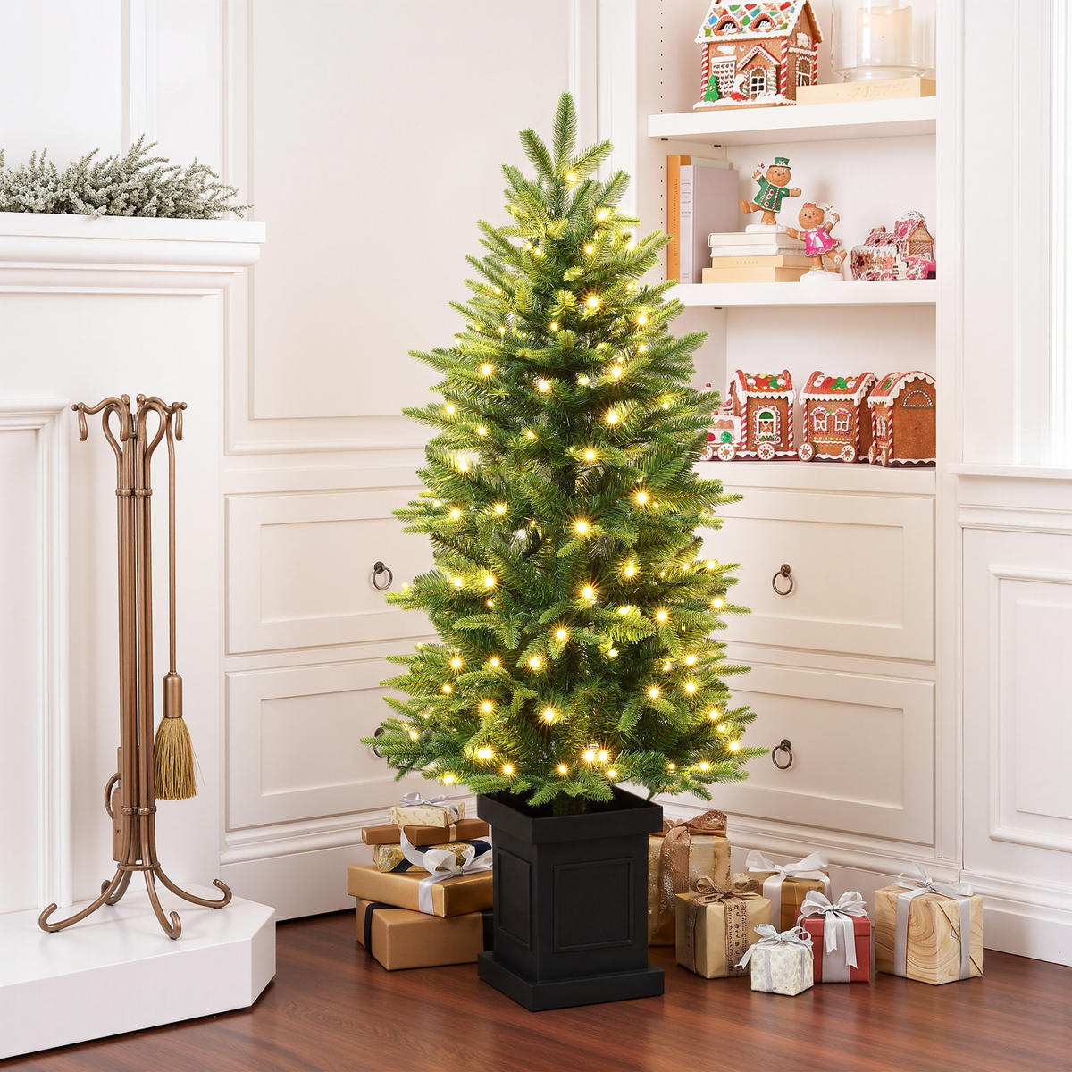 KÜNSTLICHER Weihnachtsbaum 124 cm mit Beleuchtung und 150 LEDs - Grün, Kunststoff (124cm) - Hometopia