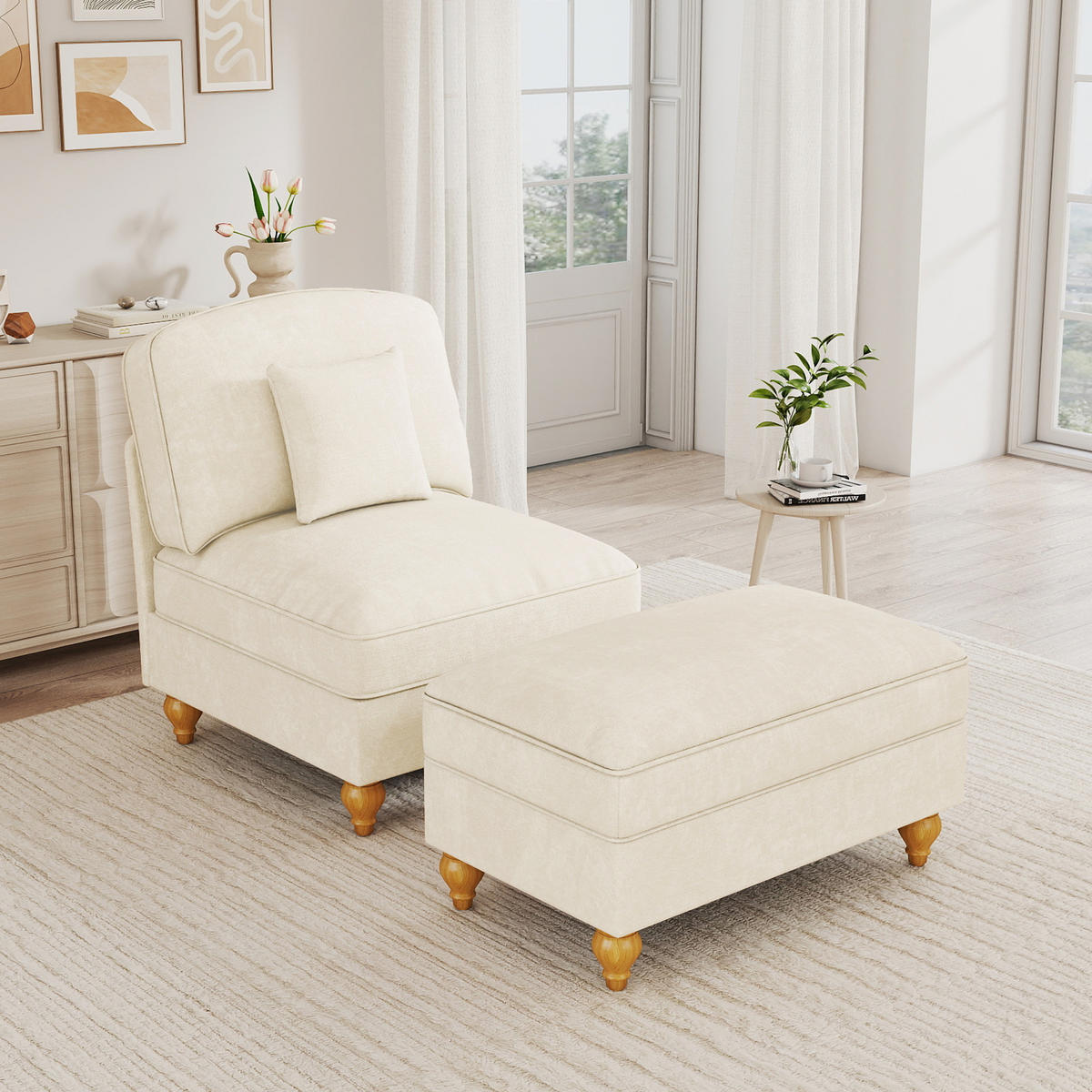 SESSEL DE-34420 mit Hocker Weiß - Weiß, Holzwerkstoff (83.5/93/78cm) - ComfortXL