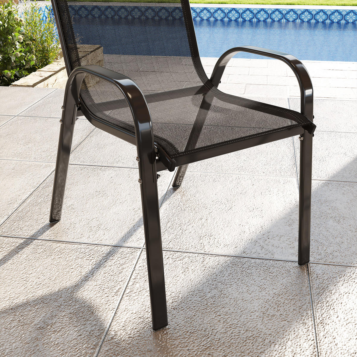 GARTENSTÜHLE 2er-Set DE-13335 hohe Rückenlehne Schwarz - Schwarz, Metall (54/93/71cm) - ComfortXL