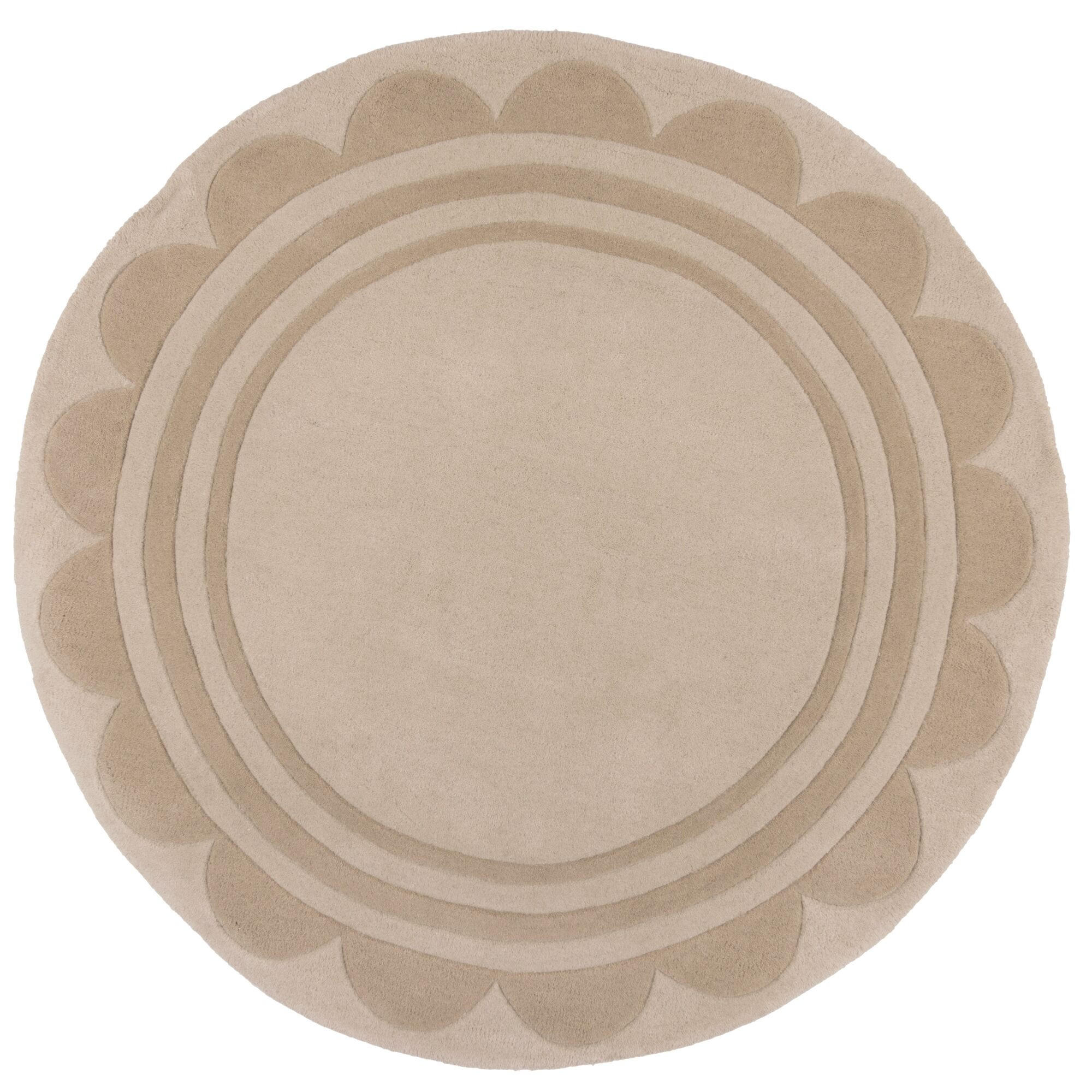 WOLLTEPPICH Grafisches Muster, Rahmen, Wohnzimmer schmutzabweisend Beige Rund 120x120 - Beige, Textil (120/120cm) - KADIMA DESIGN