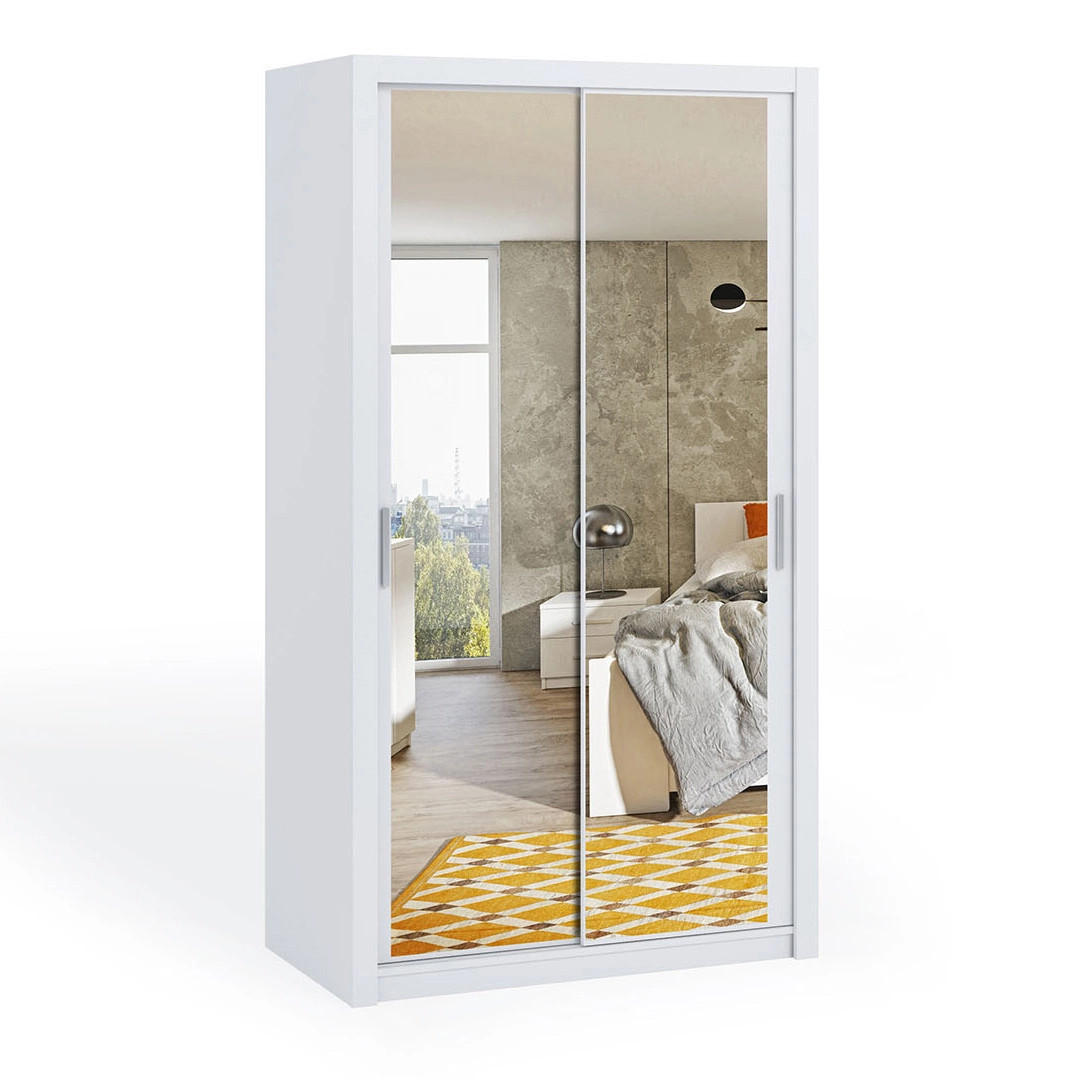 SCHIEBETÜRENSCHRANK Tamiza 120/215/62 mit Spiegel - Silberfarben/Weiß, Holzwerkstoff/Kunststoff (120/215/62cm) - Ravio