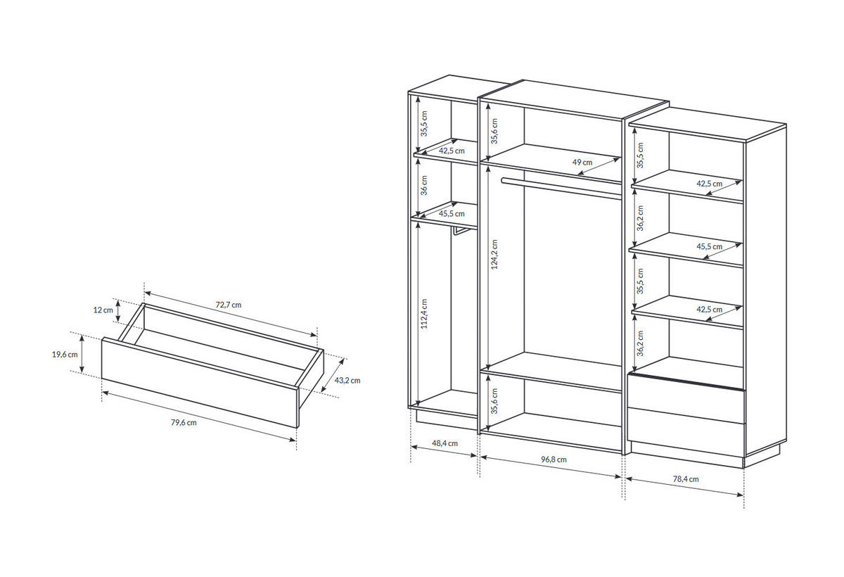 KLEIDERSCHRANK 3D weiß gold craft oak 230cm / 51 cm / 201 cm - Weiß, Holz/Holzwerkstoff (230/201/51cm) - Feldmann-Wohnen