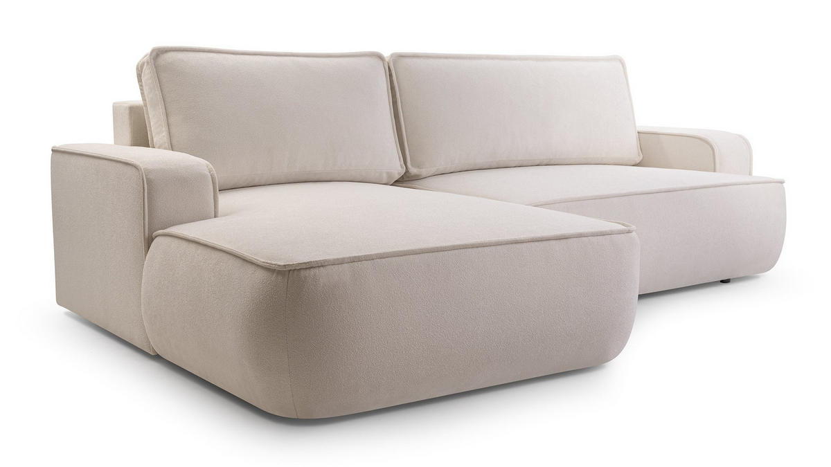 ECKSOFA SOLO Beige Boucle-Stoff mit Schlaffunktion - Beige, Holz (260/168cm) - MASSENO