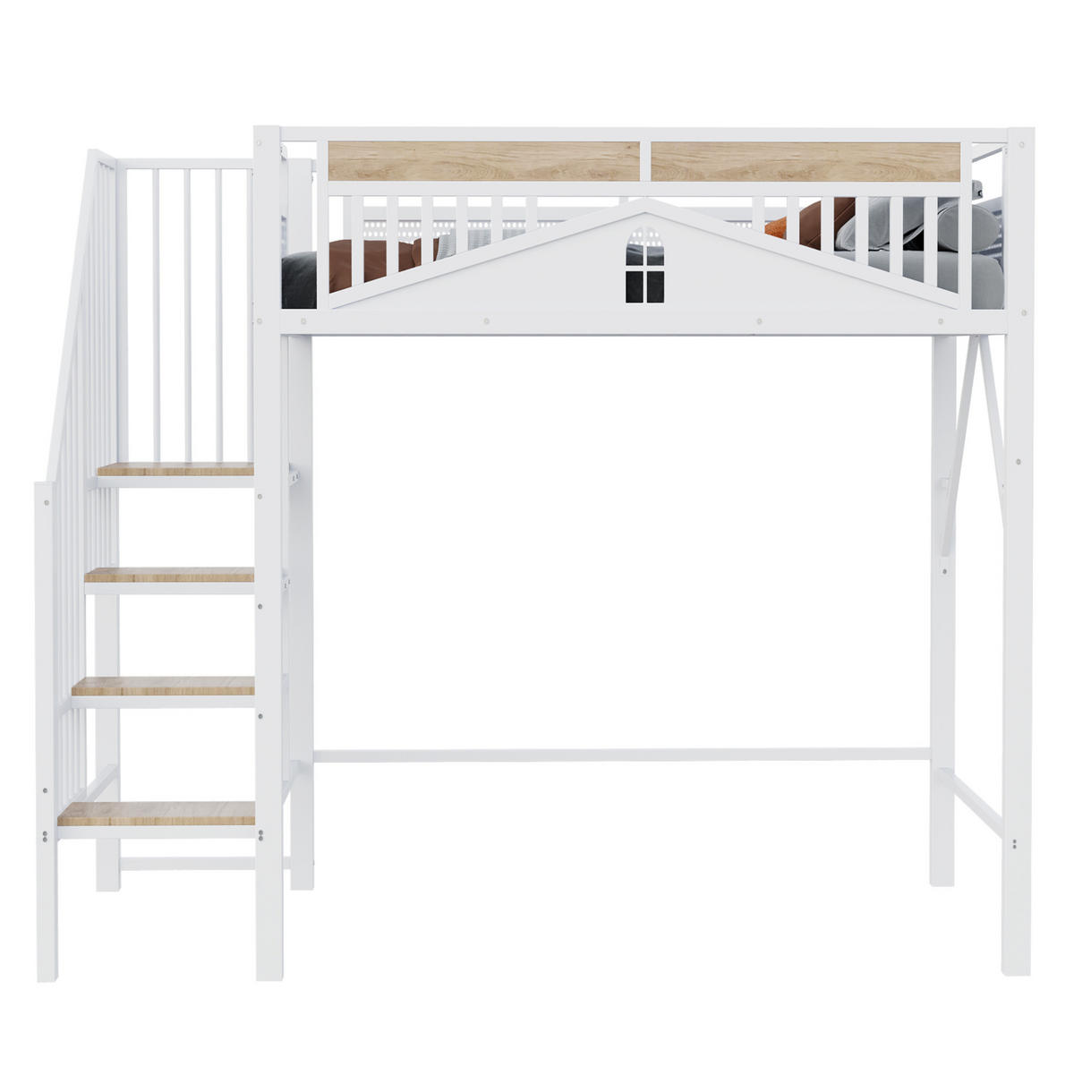 HOCHBETT 90/200 cm weiß aus Metall und Holz mit Stauraumleiter - Weiß, Metall (90/200cm) - OKWISH