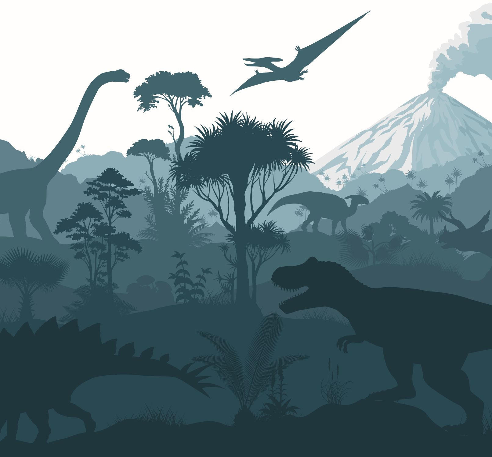 FOTOTAPETE Dinosaurier 300 x 279 cm - Blau, Papier (300/279cm) - ESTAhome