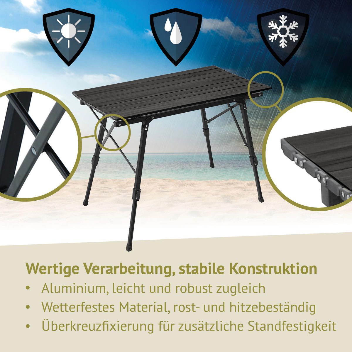CAMPINGTISCH Höhenverstellbar Schwarz - Schwarz, Metall (51.5/90/68cm) - JAWINIO