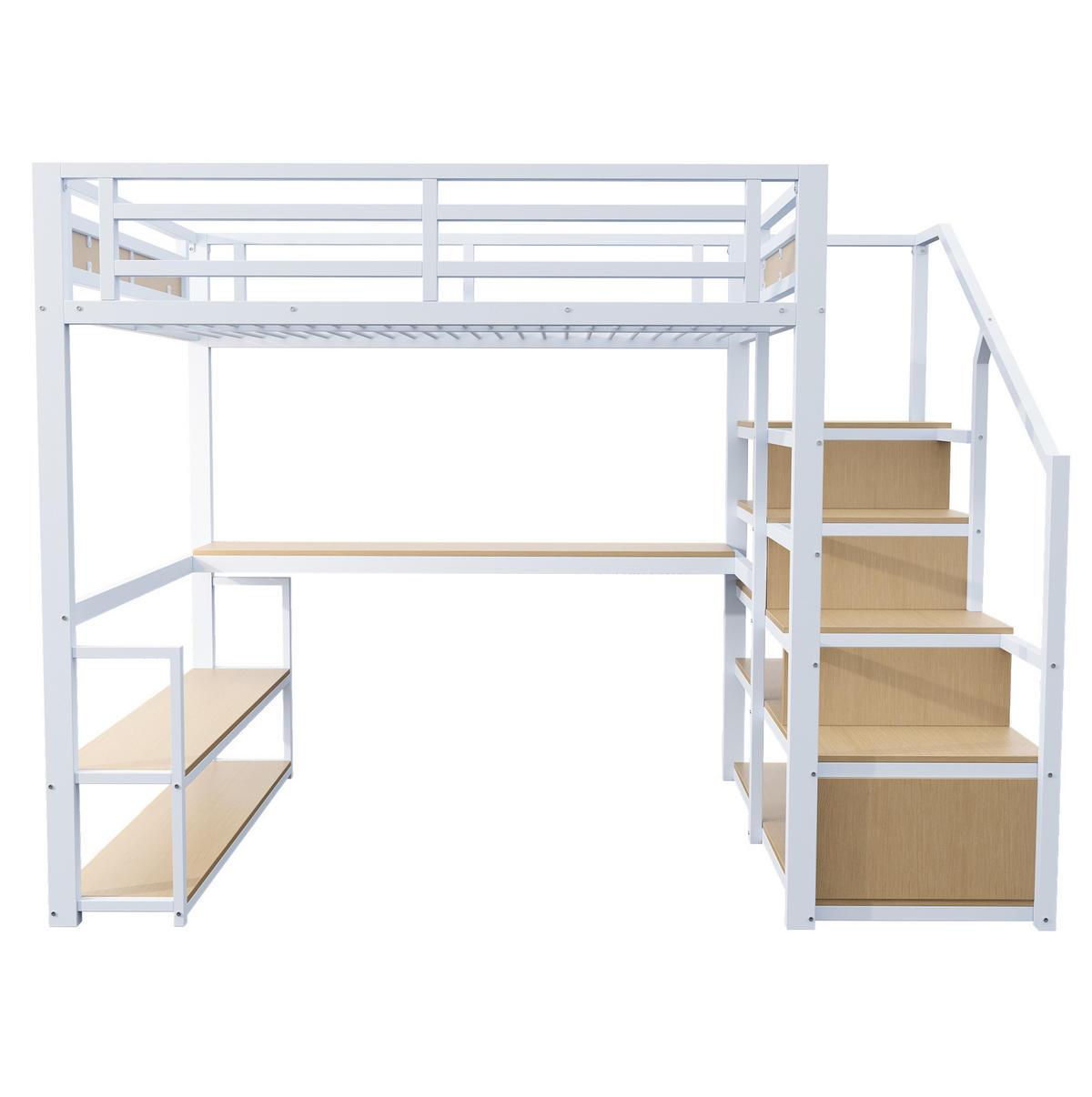 HOCHBETT aus Metall und MDF 140x200 cm Weiß mit Stauraumtreppe, Schreibtisch und Regalen - Weiß, Metall (140/200cm) - IVMEU