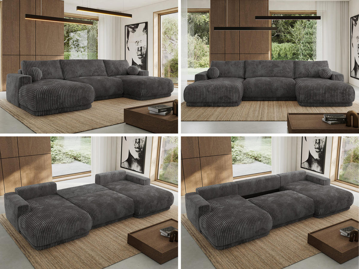 SEDACIA SÚPRAVA RINA U Sivá Menčester - čierna/sivá, textil/plast (360/85/170cm) - MKS