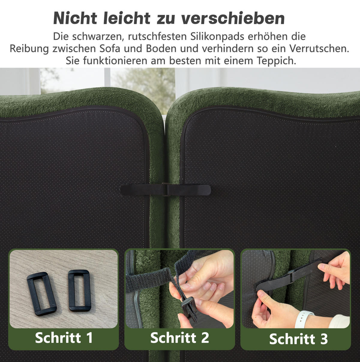 2-SITZER-SOFA aus Samt Grün rahmenlos mit Wellenform, tiefer Sitzfläche und beweglichem Armlehnenkissen - Grün, Textil (192/70/98cm) - Modfu