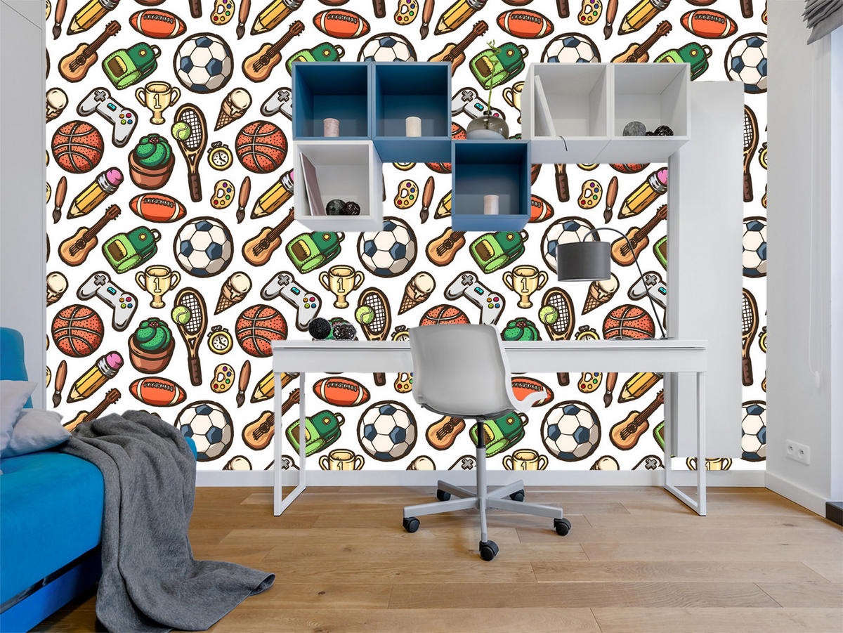 VLIESTAPETE Sport, Gaming und Gitarren – Bunt, Weiß – 50x1000 cm - Multicolor/Weiß, Papier (50/1000cm) - Muralo