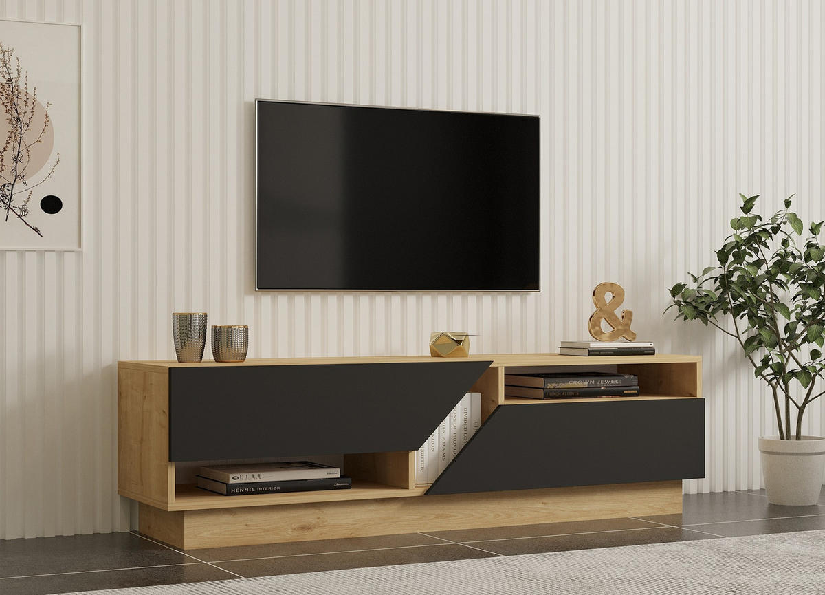 TV-MÖBEL Yaprak Saphir-Anthrazit - Eichefarben/Anthrazit, Holz (160/45/40cm) - Habitat Garten