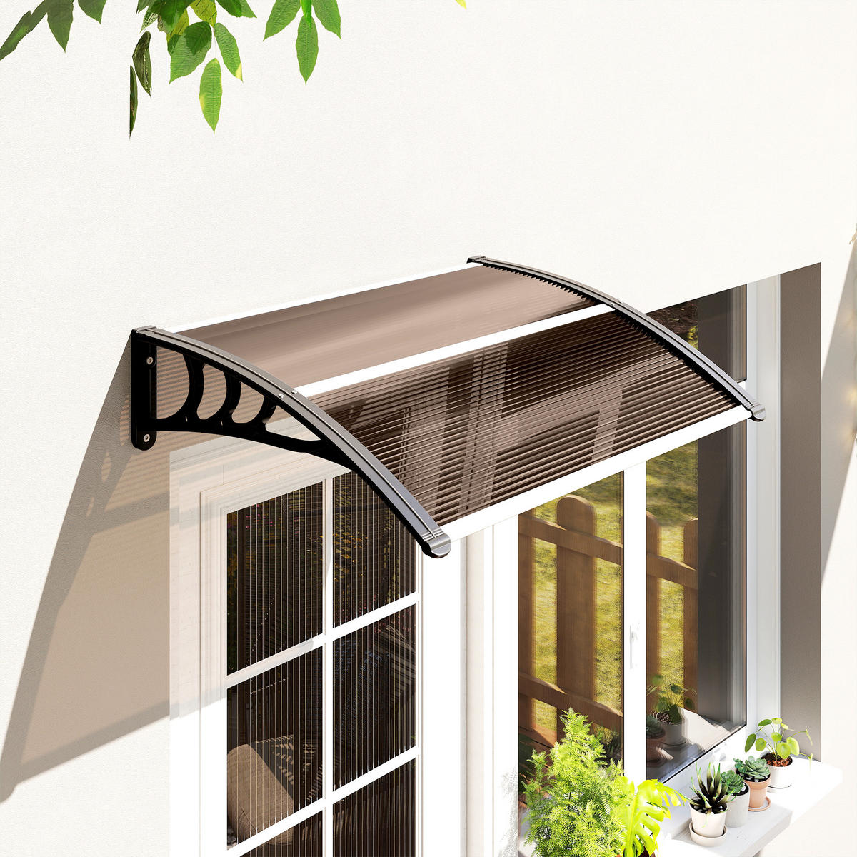 VORDACH DE-07399 Pultvordach aus Polycarbonat Braun - Schwarz/Braun, Kunststoff (100/23/75cm) - ComfortXL
