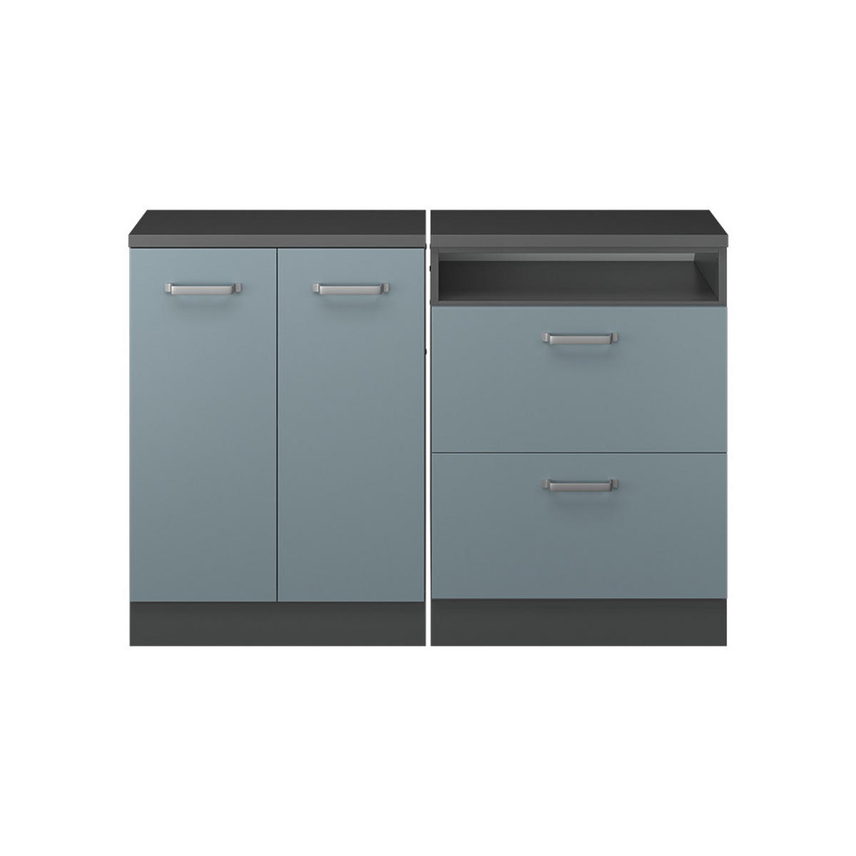KUHINJSKI ORMAR ZA KOSINE KROVA R-Line Plavo-Siva 120 cm Set od 2 korpusa ormara, dubina 60 cm - plavo-siva/antracit, drvni materijal (120/83.8/60cm) - Vicco