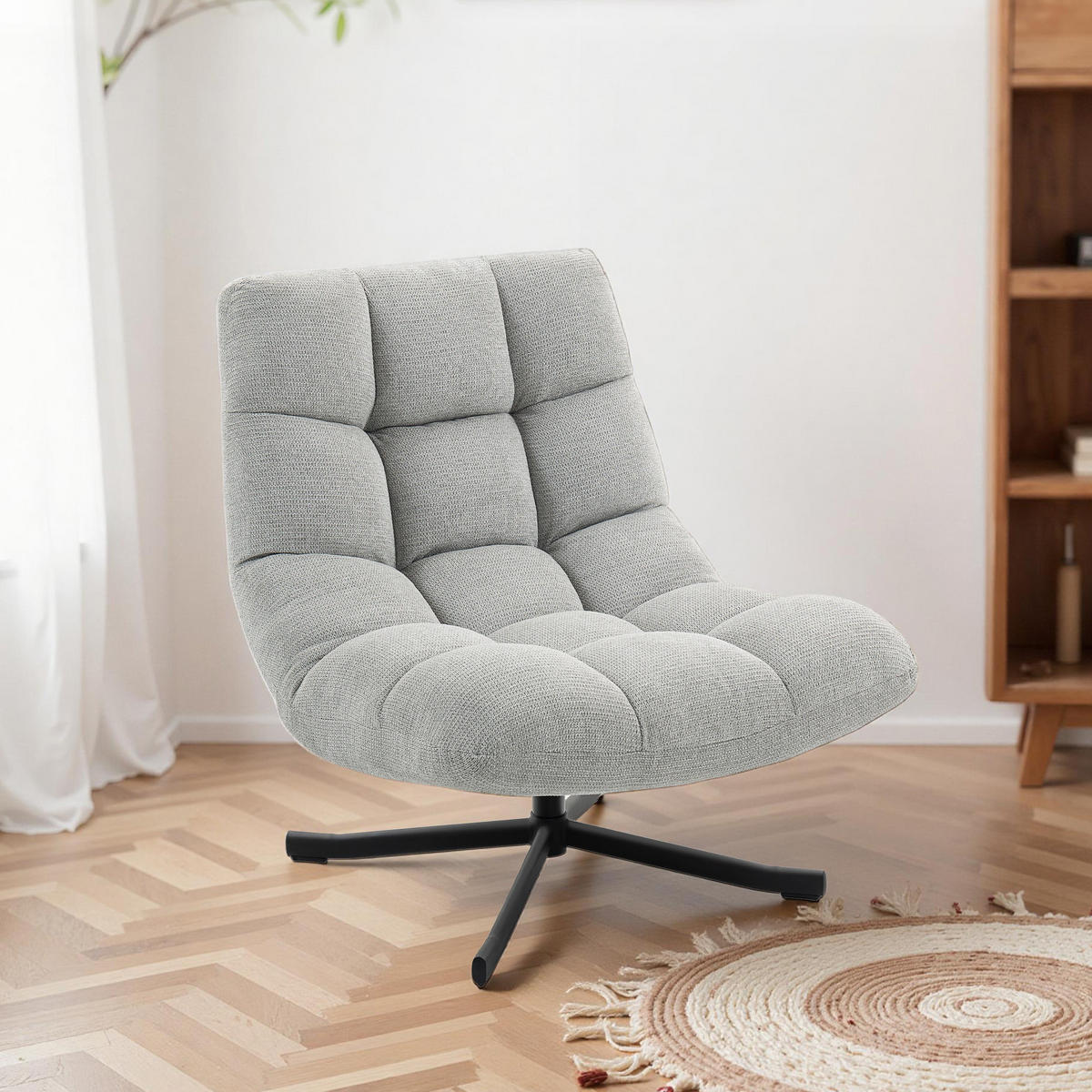 SESSEL DE-06902 drehbar mit breiter Sitzfläche und Chenille-Optik Hellgrau - Hellgrau, Metall (75/90/95cm) - ComfortXL