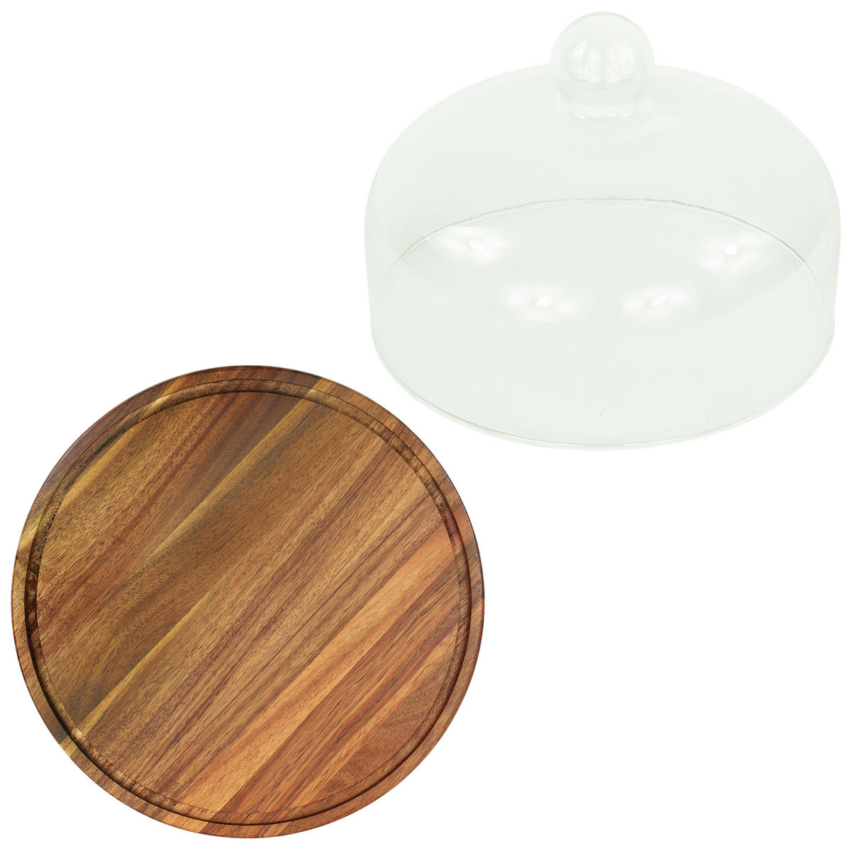 TALÍŘ na dorty - průhledná, dřevo/sklo (28/16/28cm) - Relaxdays