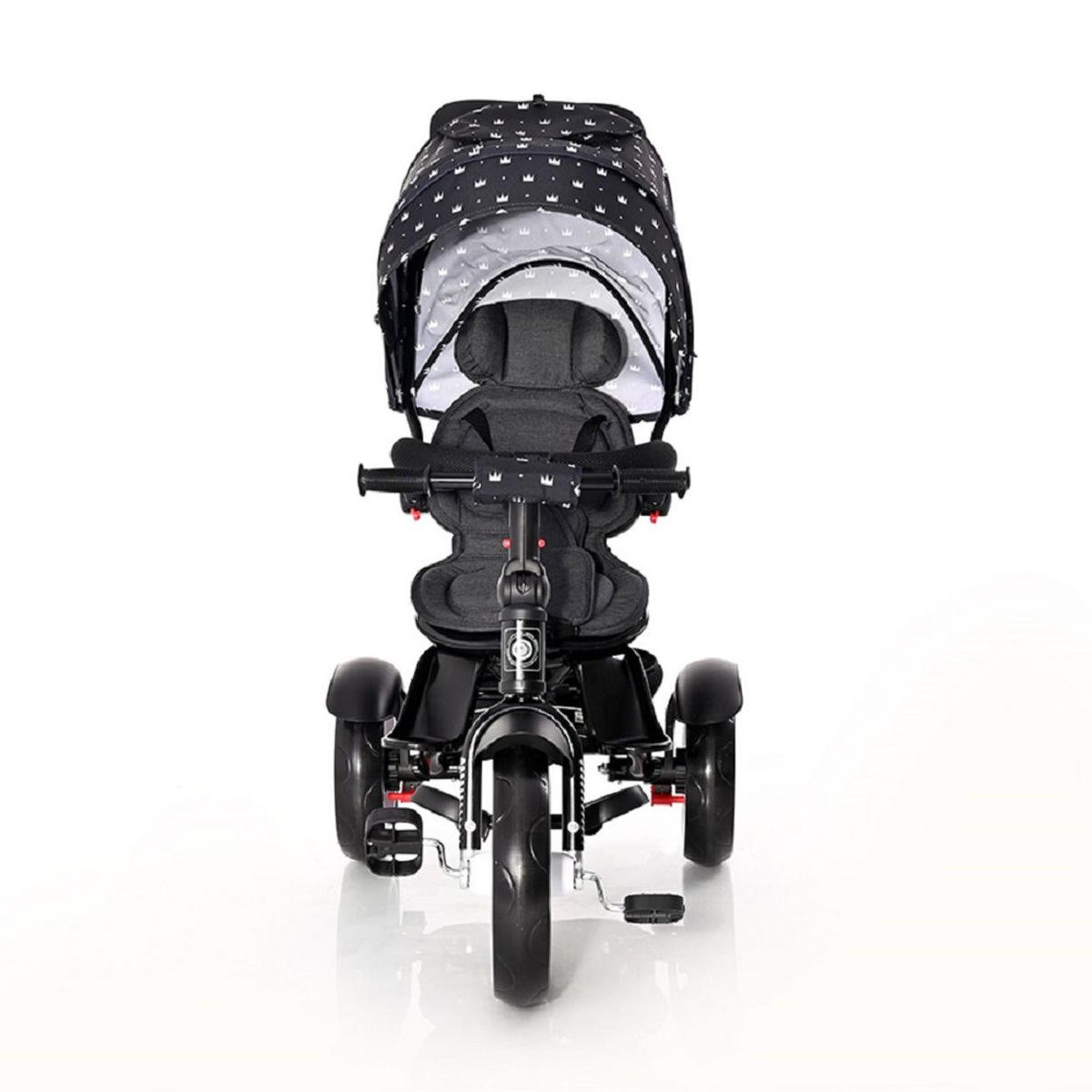 DREIRAD Neo 4 in 1 schwarz Krone EVA-Reifen, Schiebestange, Sitz drehbar, verstellbar - Schwarz, Metall (120/55/104cm) - Lorelli
