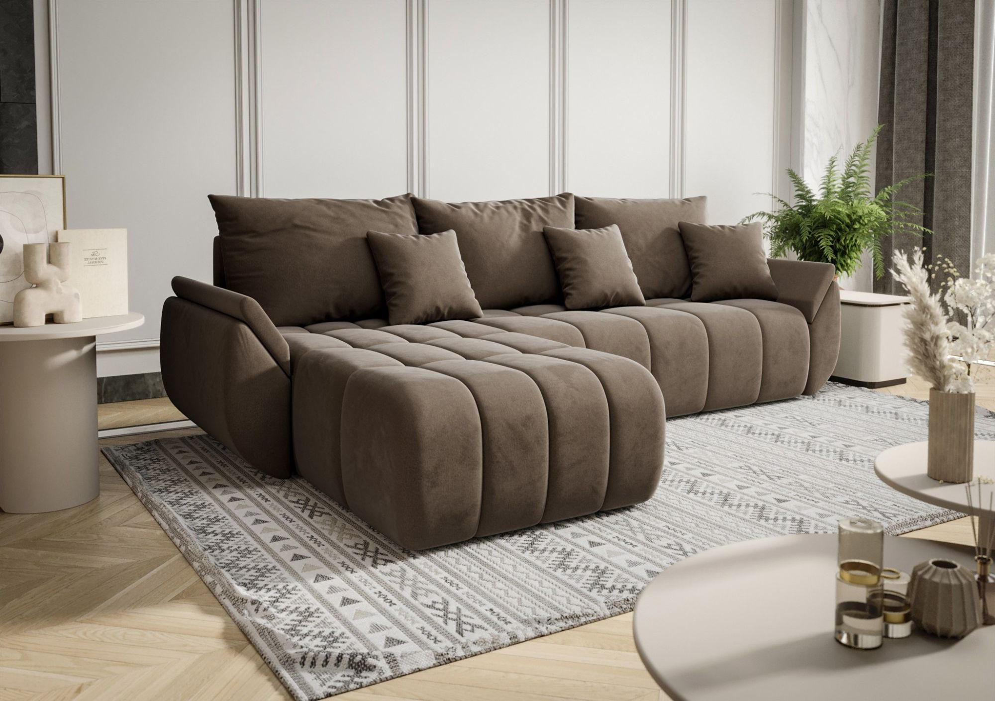ECKSOFA Osaka - Braun, Holzwerkstoff/Textil (280/185cm) - Fun Möbel