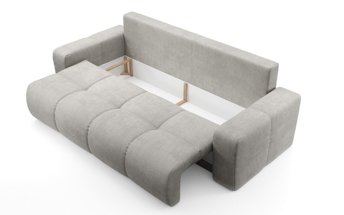 BETTSOFA DUCA Grau Jersey- Stoff mit Schlaffunktion - Grau, Holz (259/90/99cm) - MASSENO