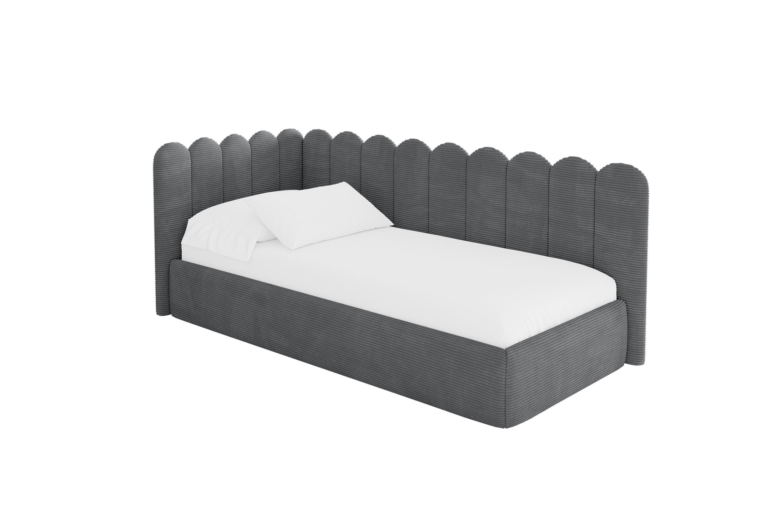 EINZELLBETT Jugendbett mit Bettkasten und Matratze H3/H4, Rechts - ARTY 90x200 Dunkelgrau - Schieferfarben, Holzwerkstoff/Textil (90/200cm) - ALTDECOR