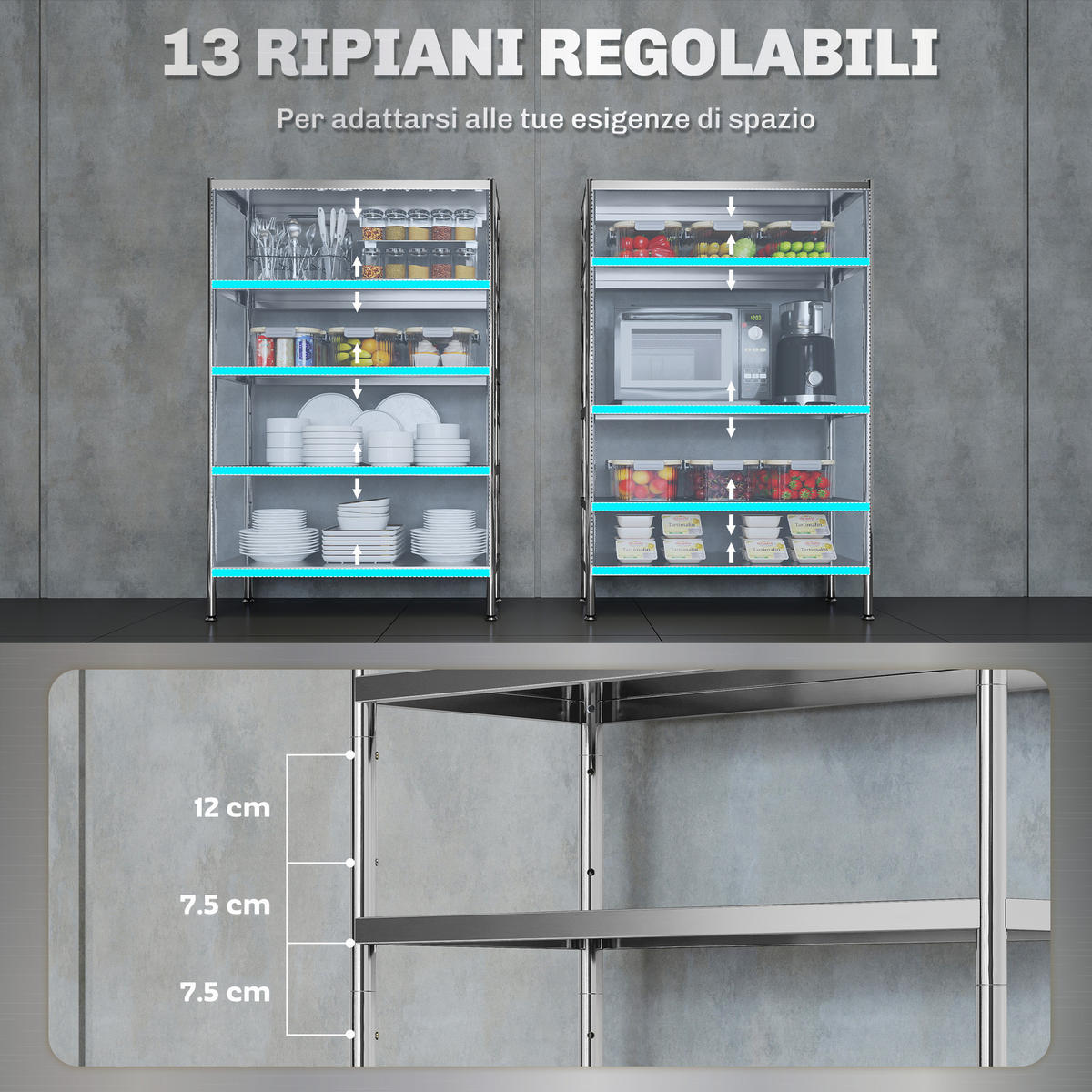KÜCHENREGAL Silberfarben 1 Stück - Silberfarben, Metall (40/139/91cm) - GiPP