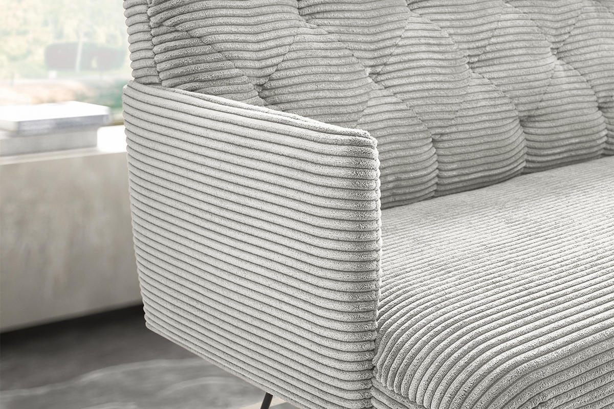 ESSZIMMERBANK CHARME Hellgrau Cord - Hellgrau, Textil (186/85/69cm) - KAWOLA