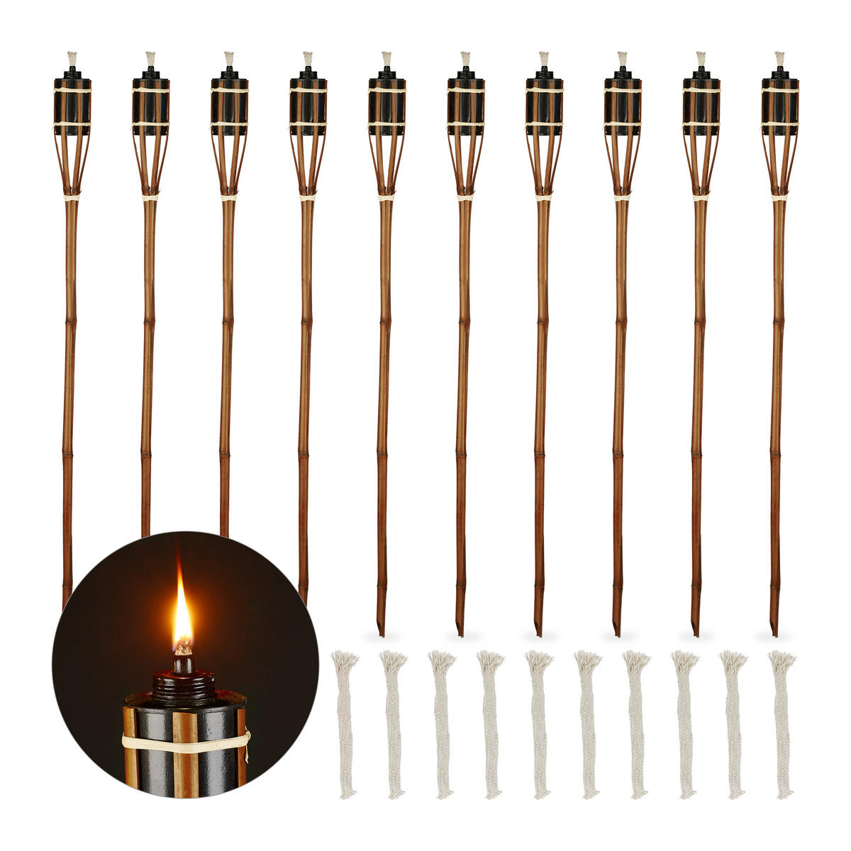 10XGARTENFACKEL - Braun, Holz/Metall (90cm) - Relaxdays