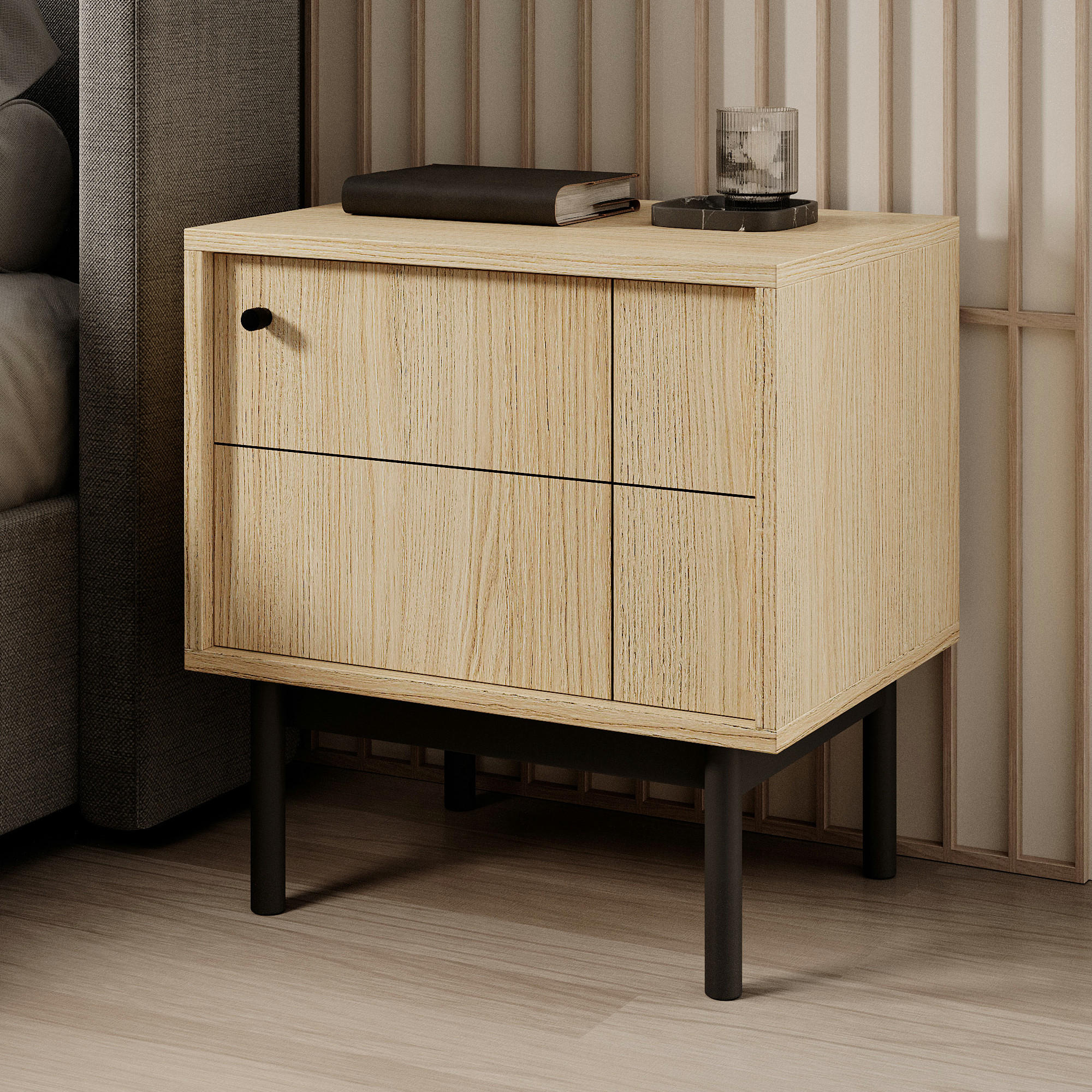 NACHTTISCH DIEPPE STO1-1D Fräste Fronten, Eiche - Eichefarben, Holz/Holzwerkstoff (54/56/39cm) - Komodee