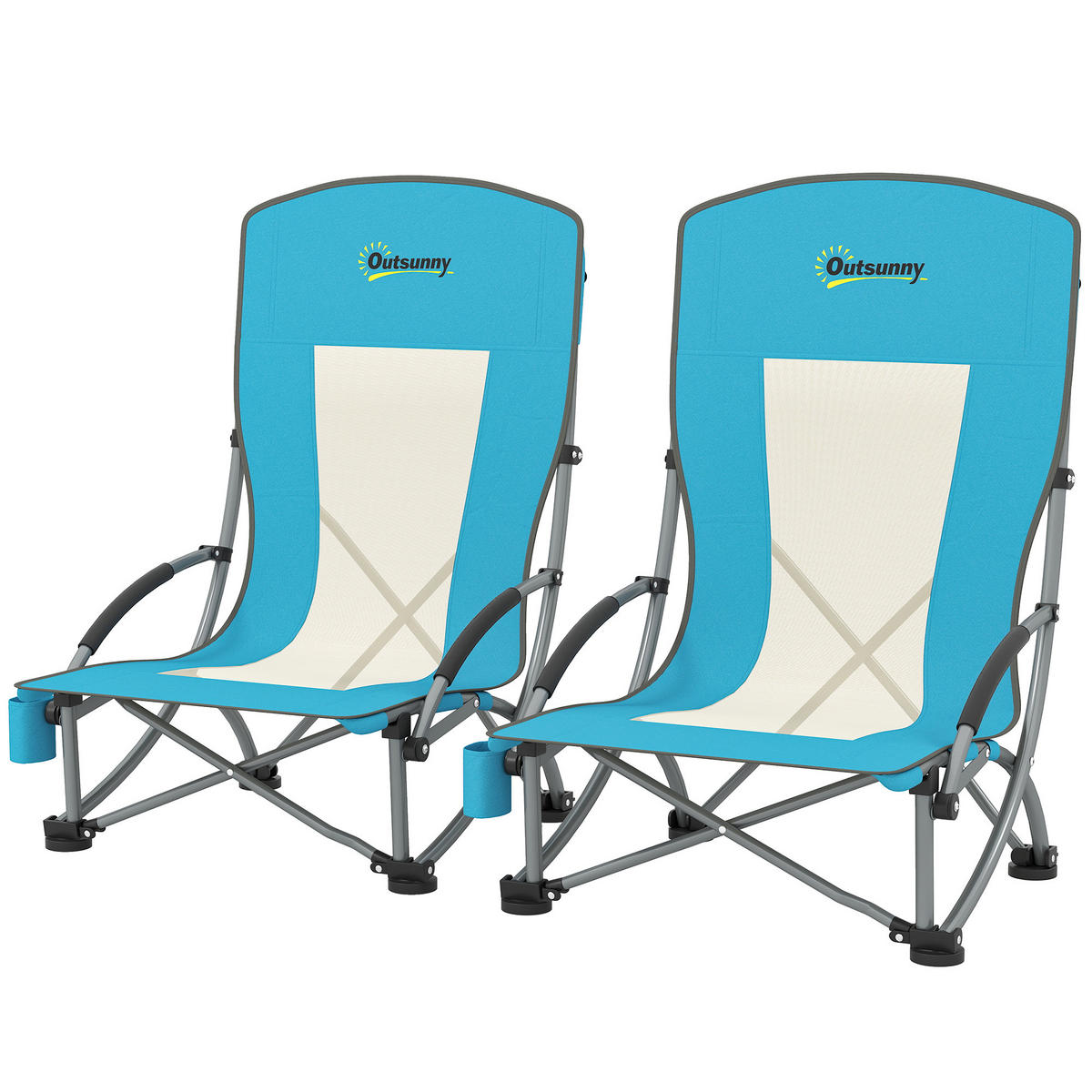 GARTENKLAPPSESSEL DE-15662 70/58/79 cm, mit Getränkehalter Blau - Blau, Metall (58/79/70cm) - ComfortXL