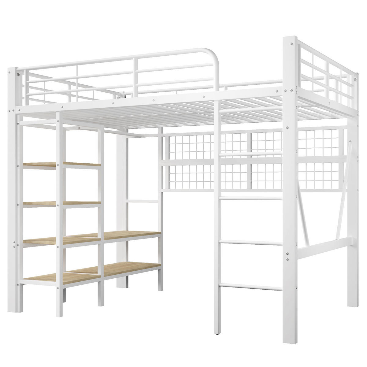 HOCHBETT 140/200 cm weiß aus Metall mit LED-Lichtleiste und Ablagefach - Weiß, Metall (140/200cm) - OKWISH