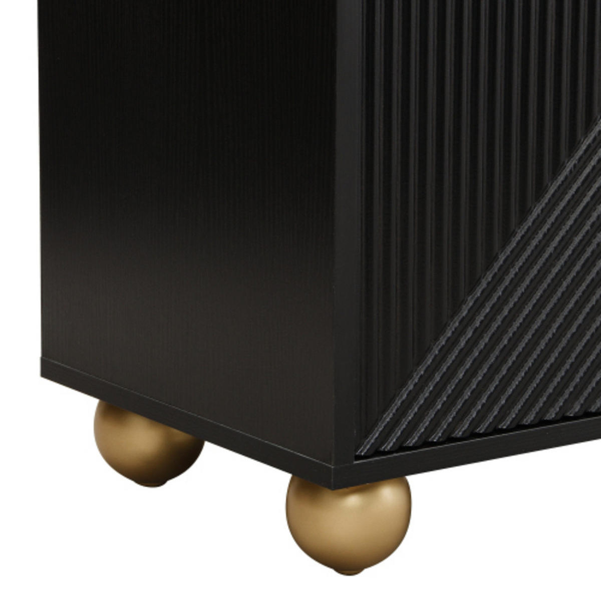 SIDEBOARD mit gravierten Türen und Golddekorelementen schwarz 120×35×71,5 cm aus MDF - Schwarz, Holzwerkstoff (120/71.5/35cm) - Luhomfu