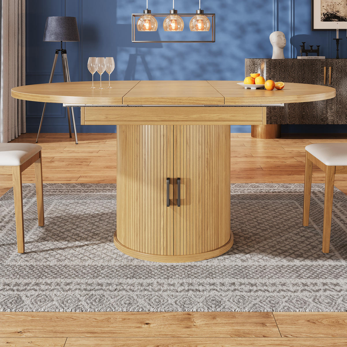 ESSTISCH Ausziehbar Natürlich mit Stauraum 118-158/118/76 cm - Naturfarben, Holz (118/118/76.8cm) - Oxeza
