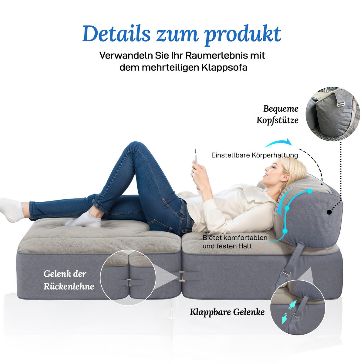 SITZSACK Faltbar Modular Samt grau - Multicolor, Textil (76/82/76cm) - Vercart
