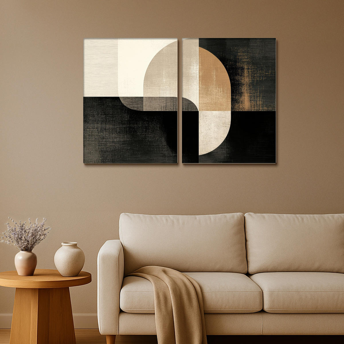 LEINWANDBILD 2er Set Formen - Abstrakt - Gold 120x80 cm - Schwarz, Textil (120/80cm) - MuchoWow