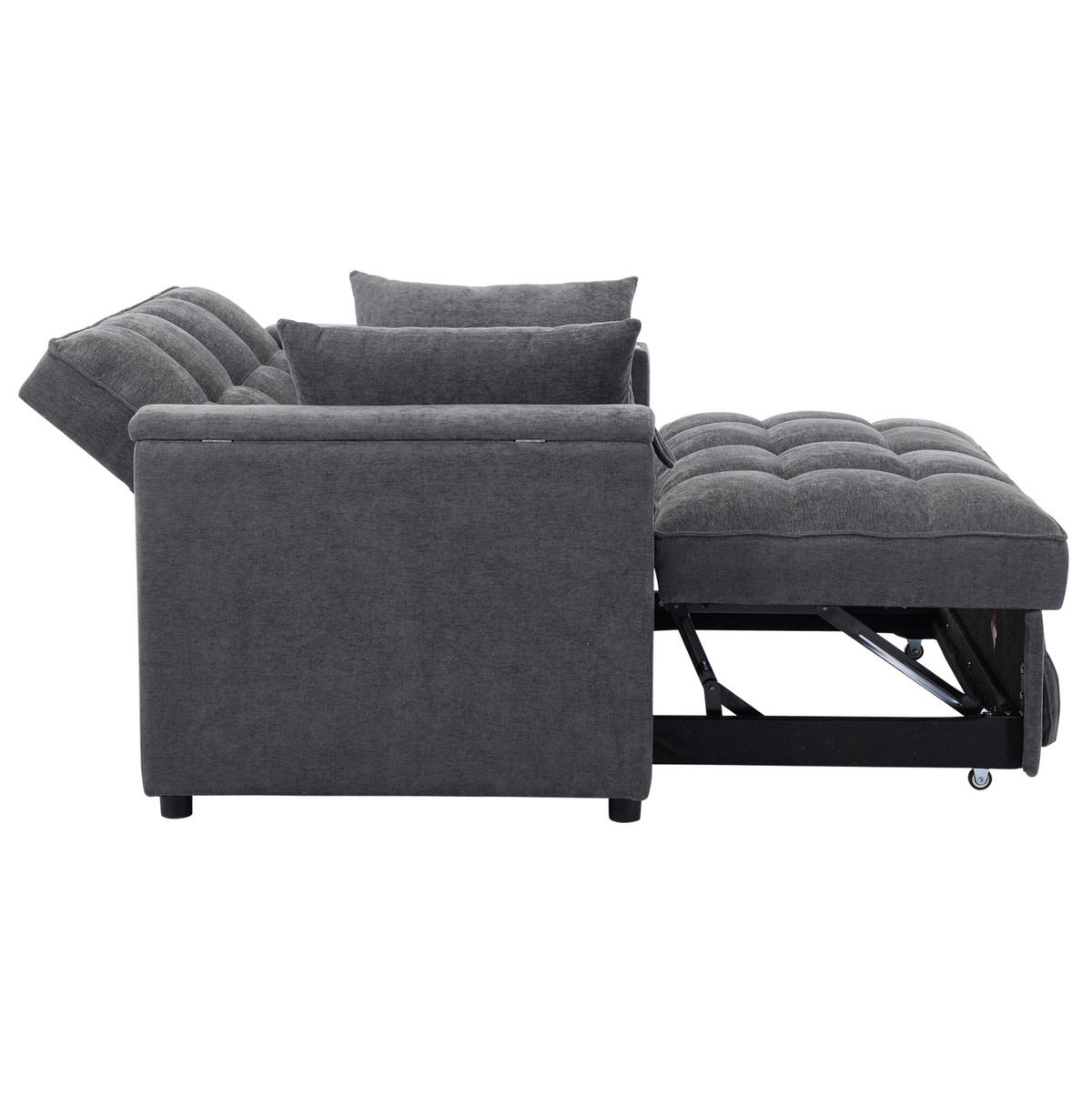 ROZKLÁDACÍ pohovka 140,5/74/82 cm s nastavitelným opěradlem, USB a USB-C porty, skrytým stolkem a držákem nápojů, Šedá - šedá, textil (140.5/82/74cm) - Redom