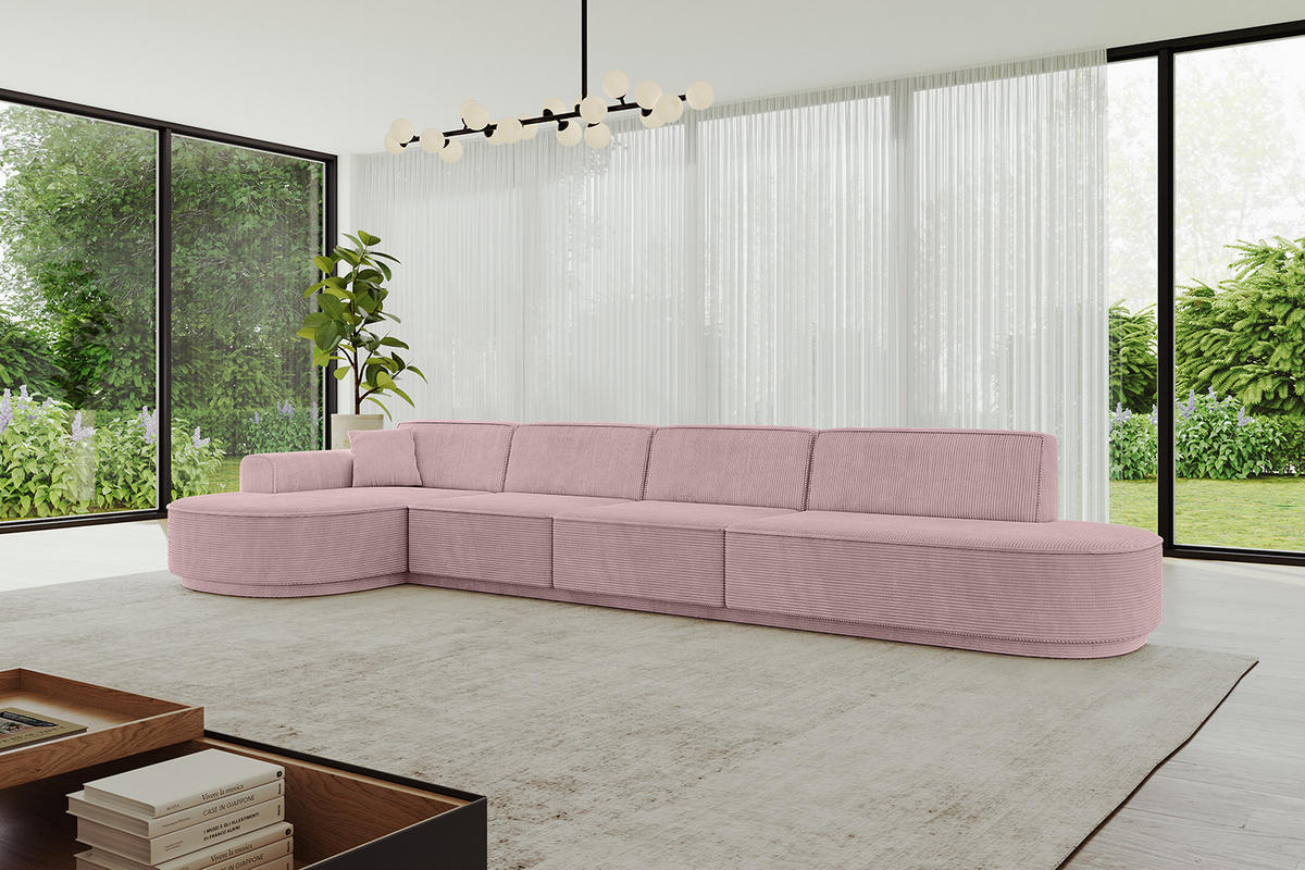 ECKSOFA Ottomane Links MARI-L3-v3 - 413x171x83 cm Rosa Cord - Schwarz/Rosa, Holzwerkstoff/Kunststoff (413/171cm) - ALTDECOR