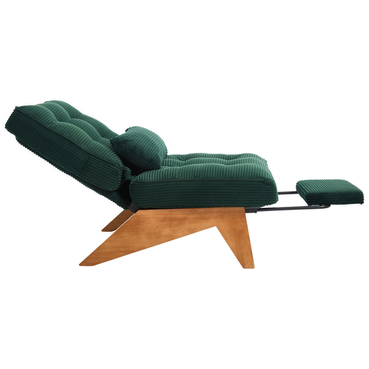 SCHAUKELSTUHL Smaragd Cord mit Fußstütze, Lendenkissen und Holzbeinen - Smaragdgrün, Textil (73/90/127cm) - Oxeza